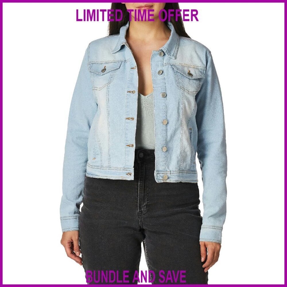 Light Wash Denim Jacket, Button Flap Pockets, Casual Stretch Fabric